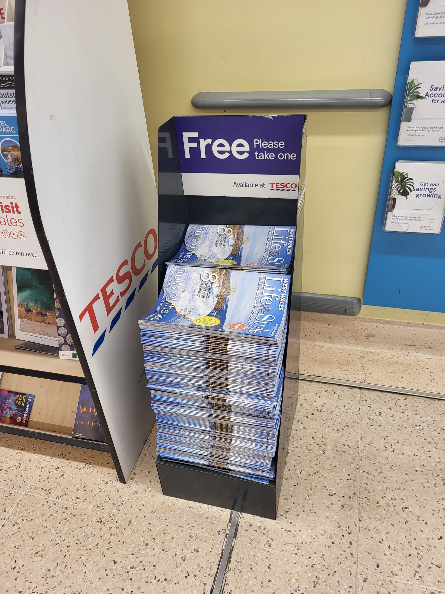 West Wales Life and Style magazines available free from a Tesco display stand